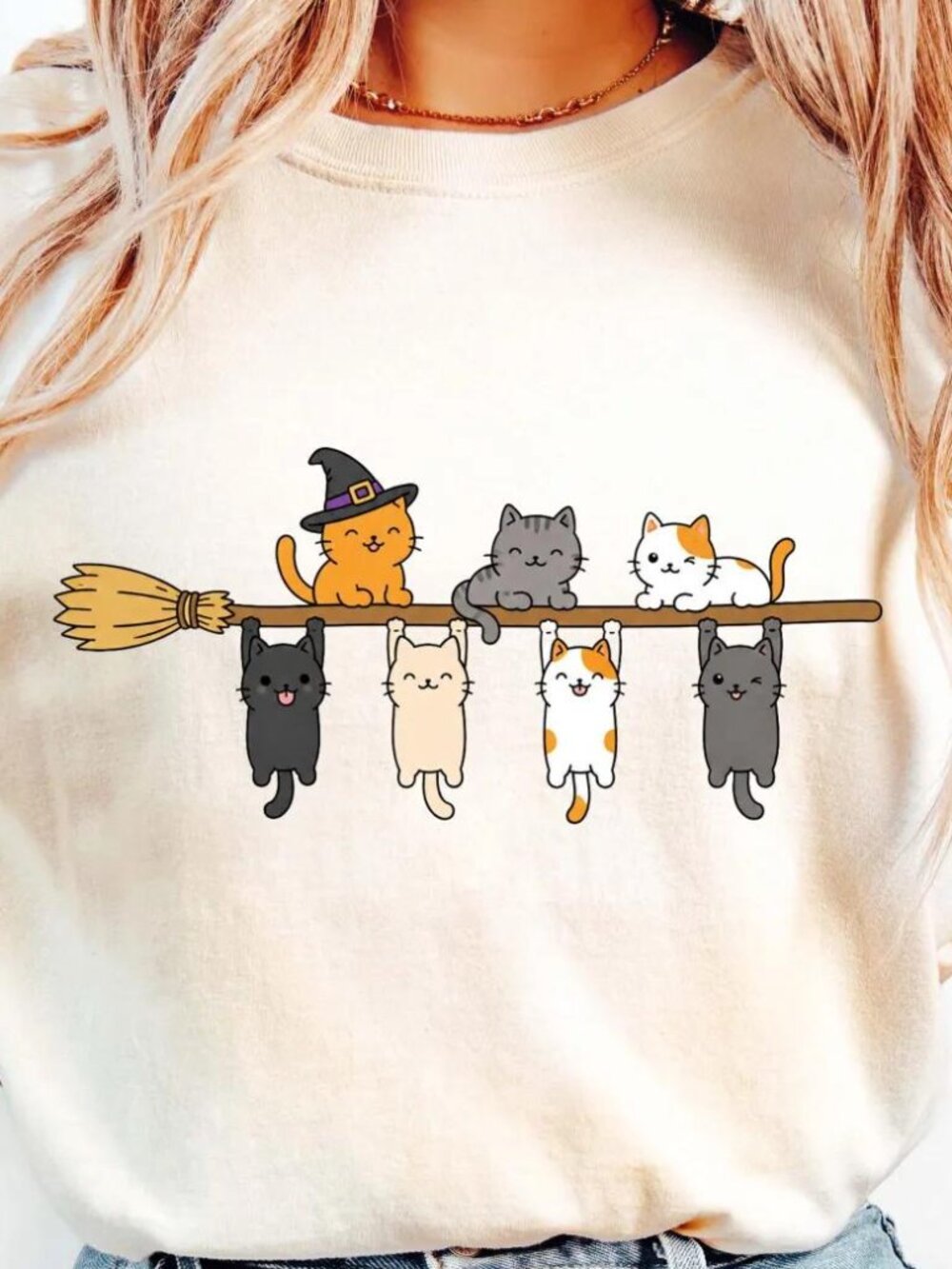 Sâ® Cute Halloween Cat T-Shirt, Funny Spooky Season Shirt, Fall Cat Mom Gift Tee - Picture 2 of 4